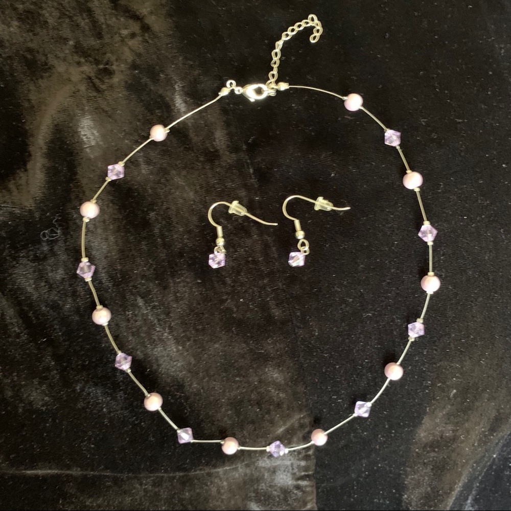 Lavender jewel necklace and drop earring set